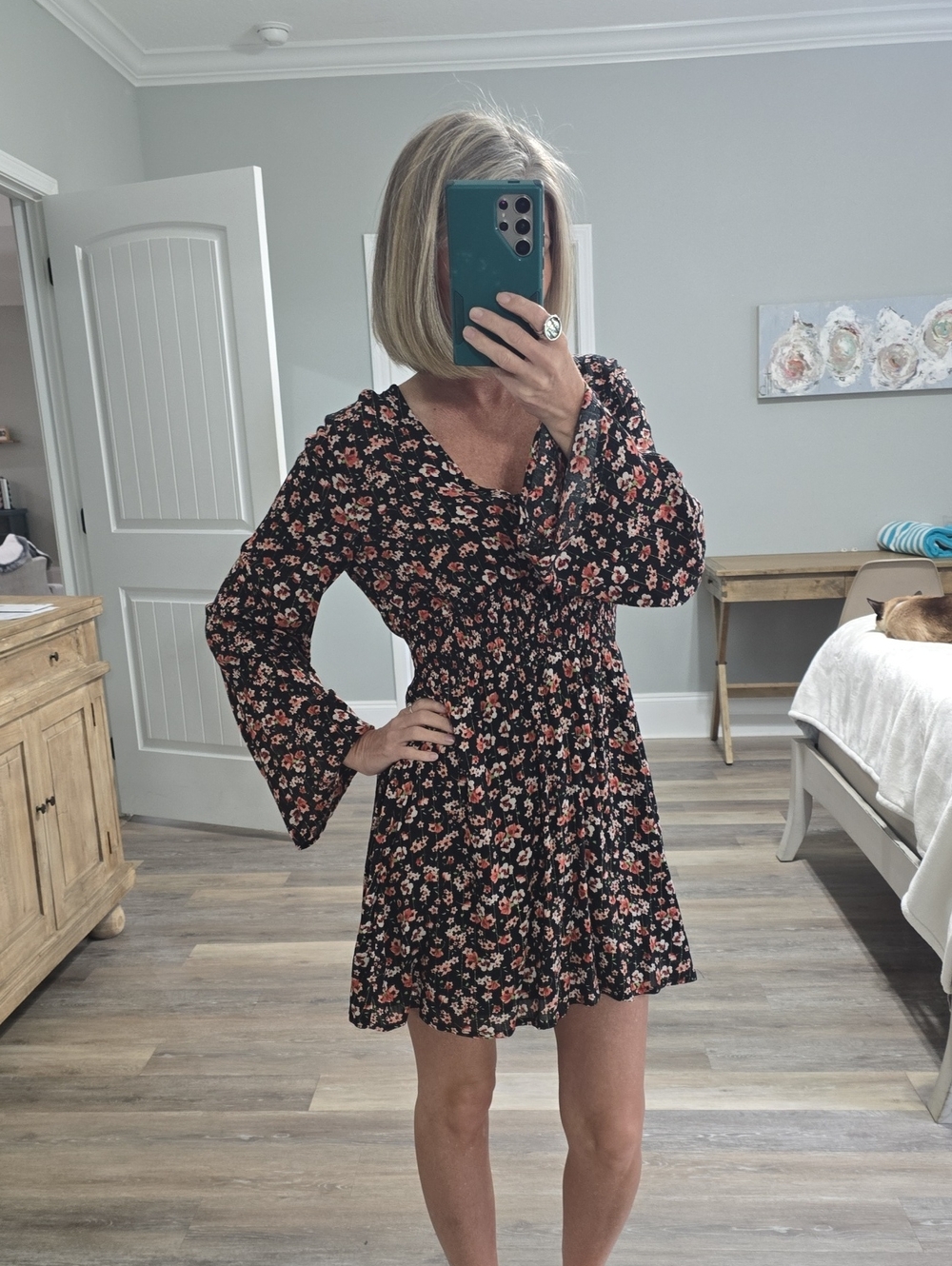 Altar'd State Black Mini Dress with Pink Floral Print